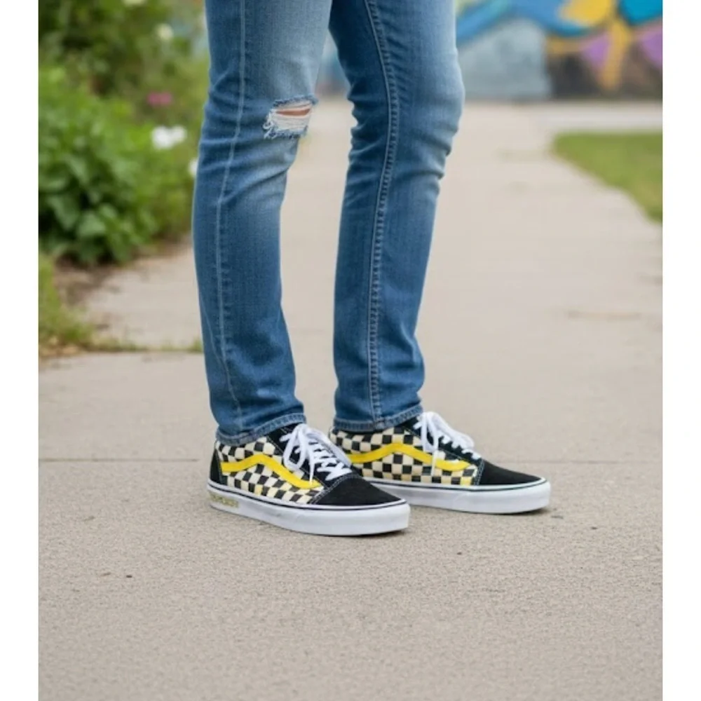 New Vans Men’s Black and Yellow Checkered Shoes
